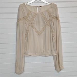 Free People cream long sleeve top with lace XS